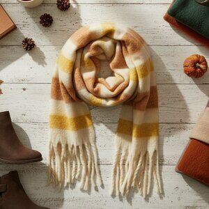 Frye and Co. Striped Blanket Scarf Yellow Orange Cream- NWT